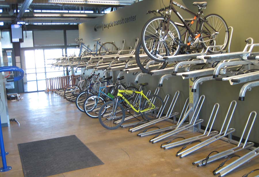 Bike room with stretch racks