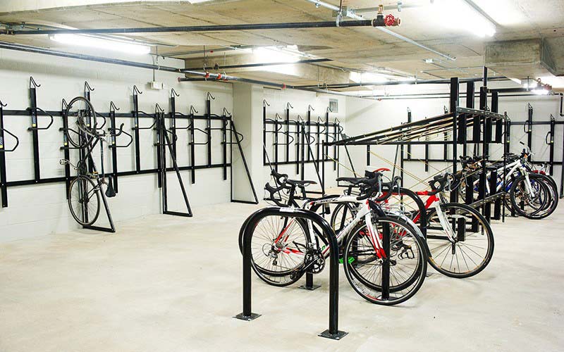 Bike room with various bike racks