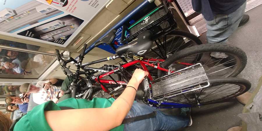 The popularity of using bicycles to supplement public transit is obvious on rush hour BART trains