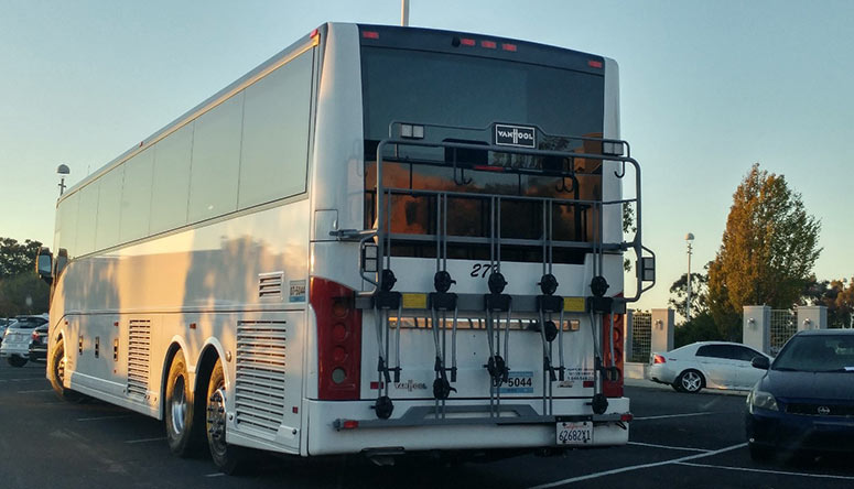 Bike racks on the private commuter shuttles provided by tech companies are a common sight across Silicon Valley
